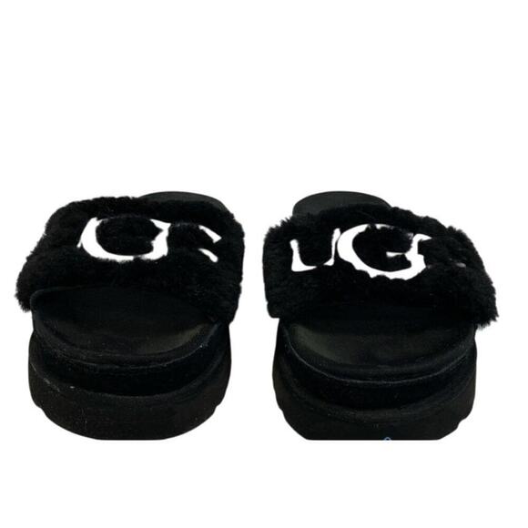 UGG Black Women's Size 6 Logo Laton Fur Loungewear Foam House Slides Sandals - Picture 3 of 9
